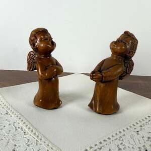 Vintage Legnoart Italy Faux Wood Singing Choir Angel Figurines Set of 2